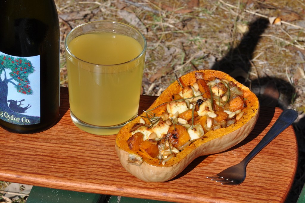 Stuffed butternut and a glass of cider 